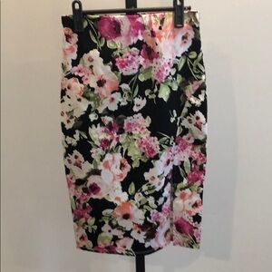 The Vintage‎ Shop Floral High Waisted Pencil Skirt Black Pink Side Slit Midi